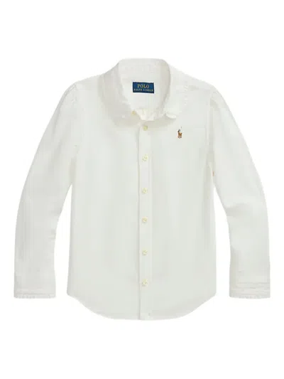 Polo Ralph Lauren Kids' Ruffle-detail Cotton Shirt In Neutral