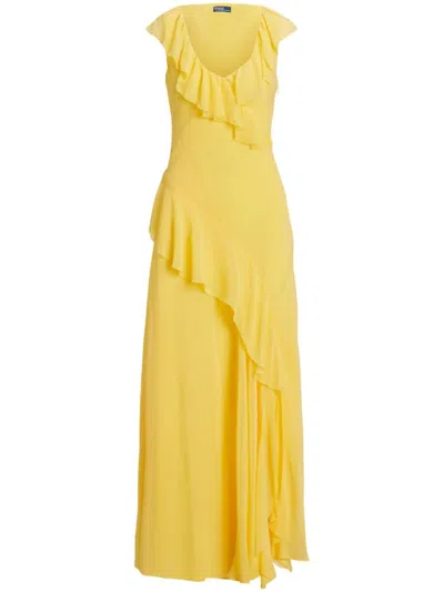 Polo Ralph Lauren Ruffle-detailing Chiffon Maxi Dress In Yellow