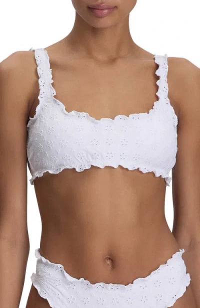 Polo Ralph Lauren Ruffle Eyelet High Leg Scoop Bikini Bottoms In White