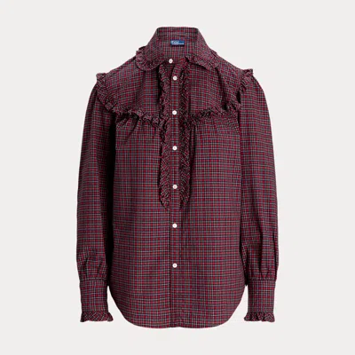 Polo Ralph Lauren Ruffle-trim Plaid Cotton Shirt In Red