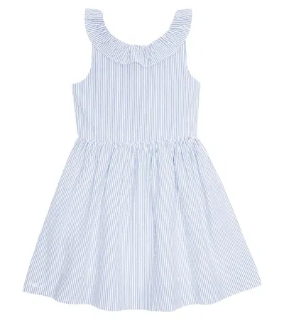 Polo Ralph Lauren Kids' Ruffle-trimmed Striped Cotton Dress In 905c Blue/white