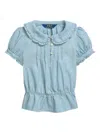 Polo Ralph Lauren Ruffled Collar Blouse In Blue