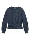 Polo Ralph Lauren Ruffled-collar Denim Blouse In Blue