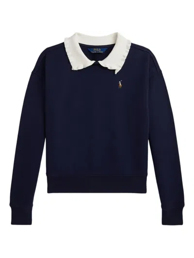 Polo Ralph Lauren Kids' Ruffled Collar Sweatshirt In Blue