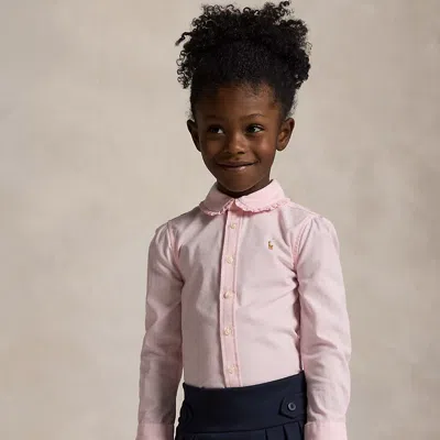 Polo Ralph Lauren Kids' Ruffled Cotton Oxford Shirt In Bath Pink