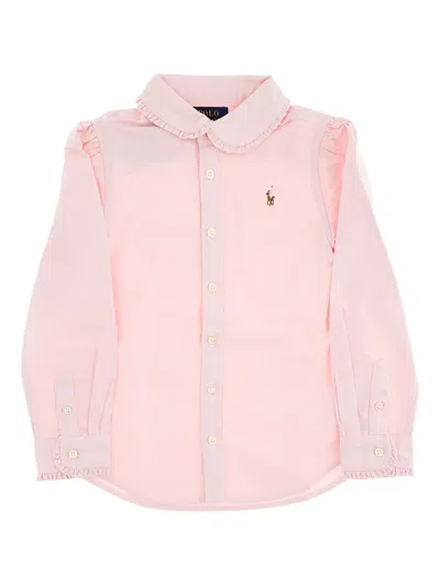 Polo Ralph Lauren Kids' Ruffled-cuff Shirt In Pink