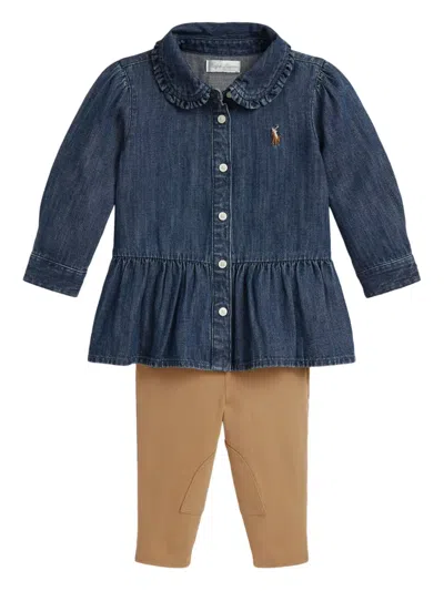 Polo Ralph Lauren ラッフル デニムシャツ＆パンツ セット In Blue