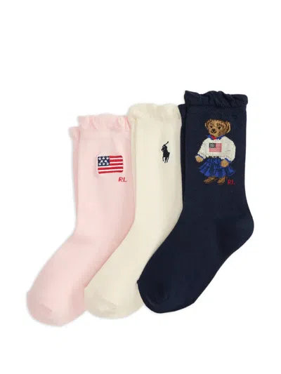 Polo Ralph Lauren Kids' Ruffled Flag Socks (set Of Three) In Multi