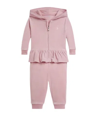 Polo Ralph Lauren Ruffled Hooded Tracksuit In Pink