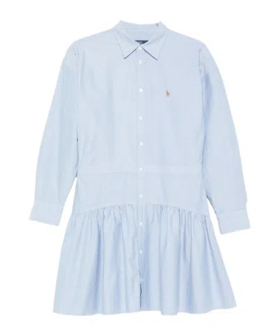 Polo Ralph Lauren Ruffled Mini Shirt Dress In Blue