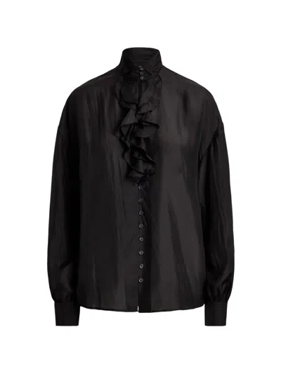 Polo Ralph Lauren Ruffled Silk Blouse In Black