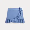Polo Ralph Lauren Big Girls Ruffled Stretch Mesh Faux-wrap Skort In Campus Blue/carson Blue