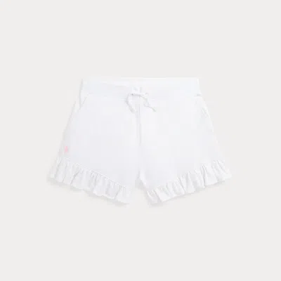Polo Ralph Lauren Ruffled Stretch Mesh Short In White/hint Of Pink