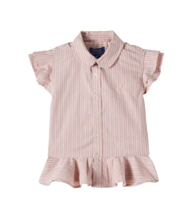 Polo Ralph Lauren Ruffled Striped Cotton Blouse In Pink