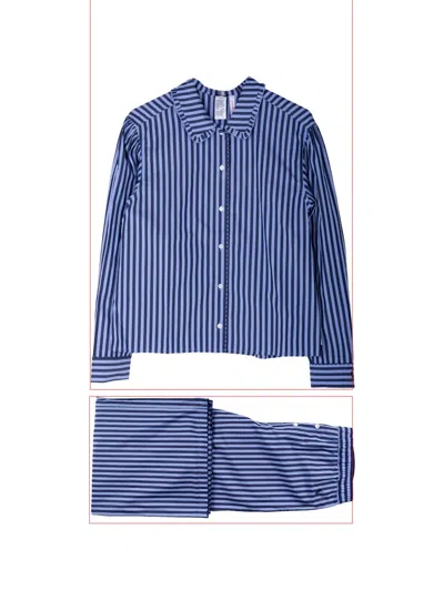 Polo Ralph Lauren Ruffled Striped Pajama Set In Blue