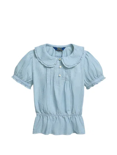 Polo Ralph Lauren Kids' Ruffled-collar Peplum Blouse In Blue