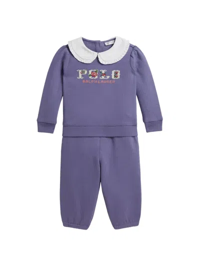 Polo Ralph Lauren Babies' Ruffled-collar Tracksuit Set In Purple