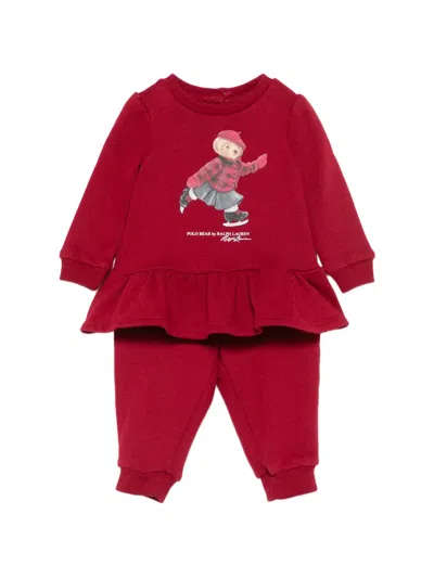 Polo Ralph Lauren Babies' Ruffled-hem Trousers And Blouse Set In Red