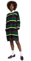 Polo Ralph Lauren Striped Cotton Jersey Rugby Dress In Hunter Green Multi