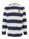 Polo Ralph Lauren Rugby Fit Blue And White Polo Shirt With Logo Embroidery On The Front And All-over Striped Motif In  In Blue