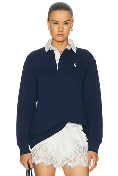 Polo Ralph Lauren Rugby Long Sleeve Polo Sweatshirt In Blue