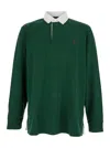 Polo Ralph Lauren 'rugby' Green Polo Shirt With Contrasting Collar And Pony Detail On The Front In Cotton Man In Green