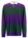 Polo Ralph Lauren Striped Long Sleeve Rugby Shirt With Buttoned Collar In Violet
