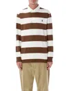 Polo Ralph Lauren Rugby Shirt With Twill Collar And Stripes In Brown