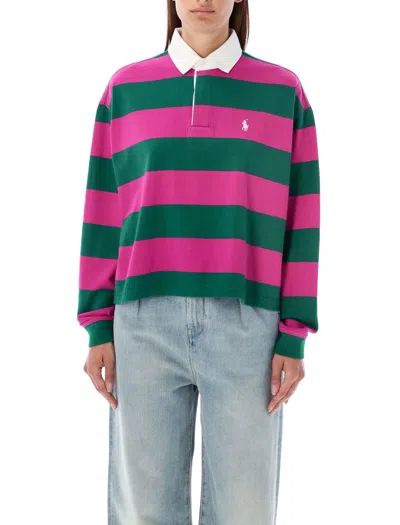 Polo Ralph Lauren Rugby Polo Long Sleeved In Vermont Green + Rose