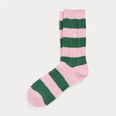 Polo Ralph Lauren Rugby-stripe Cable-knit Crew Socks In Pink