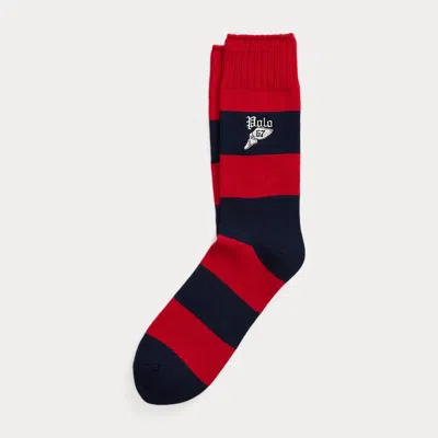 Polo Ralph Lauren Rugby-stripe Cotton-blend Crew Socks In Red/navy