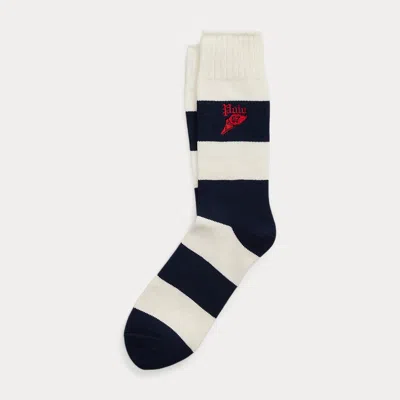 Polo Ralph Lauren Rugby-stripe Cotton-blend Crew Socks In White/navy
