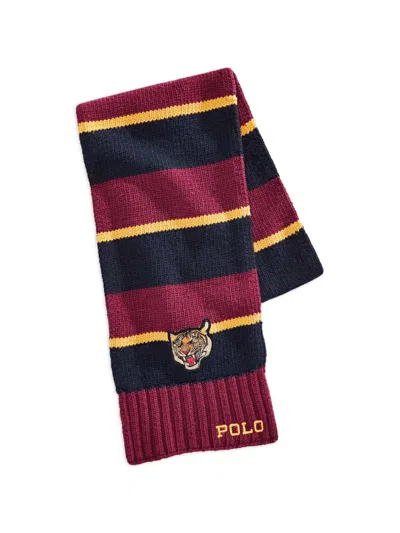 Polo Ralph Lauren Rugby Striped Tiger-detail Scarf In Multi