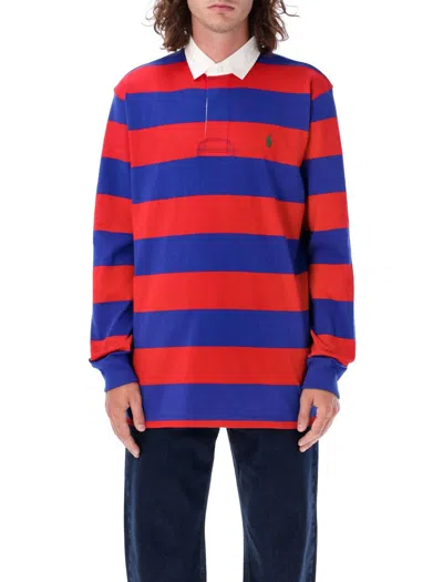 Polo Ralph Lauren Rugby Stripes Polo Shirt With Classic Rugby Collar In Red Navy