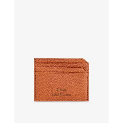 Polo Ralph Lauren Saddle Logo-debossed Rectangle Leather Cardholder In Metallic