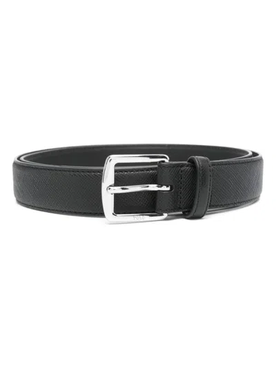 Polo Ralph Lauren Saffiano Leather Belt In Black