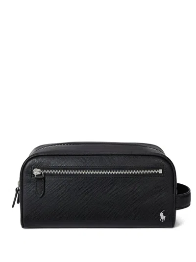 Polo Ralph Lauren Saffiano Leather Travel Case In Black