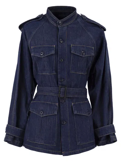 Polo Ralph Lauren Saharan Jacket In Cotton Denim In Blue