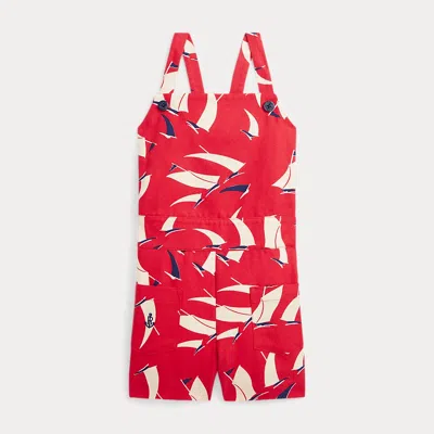 Polo Ralph Lauren Kids' Sailboat-print Cotton Canvas Romper In Art Deco Sails