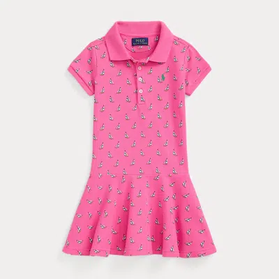 Polo Ralph Lauren Kids' Sailboat-print Stretch Mesh Polo Dress In Mini Sailing With Pink