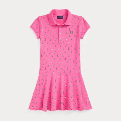 Polo Ralph Lauren Kids' Sailboat-print Stretch Mesh Polo Dress In Mini Sailing With Pink