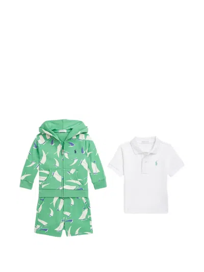 Polo Ralph Lauren Babies' Sailing-print Tracksuit (set Of Three) In Green