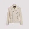 Polo Ralph Lauren Asymmetrical Front Zipper Leather Biker Jacket In Beige