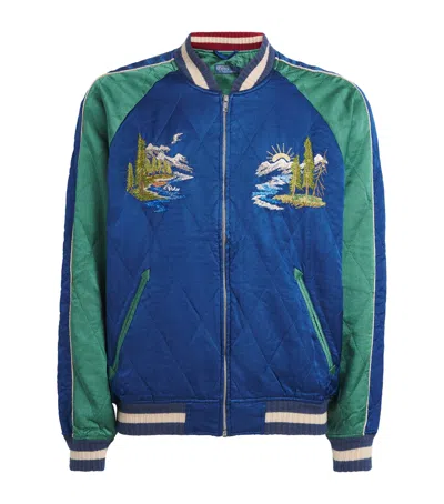 Polo Ralph Lauren Satin Embroidered Bomber Jacket In Multi