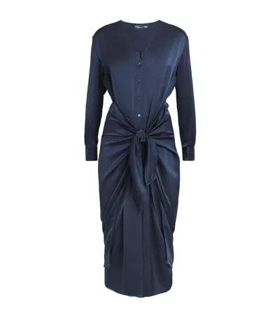 Polo Ralph Lauren Satin Midi Shirt Dress In Blue