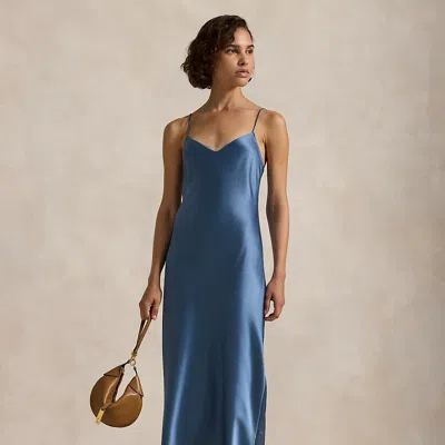 Polo Ralph Lauren Satin Midi Slip Dress In Channel Blue