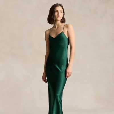 Polo Ralph Lauren Satin Midi Slip Dress In Green