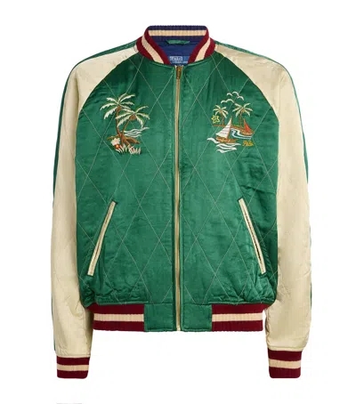 Polo Ralph Lauren Satin Quilted Bomber Jacket In Green
