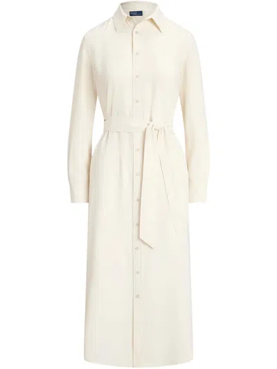 Polo Ralph Lauren Satin Shirt Midi Dress In Neutrals