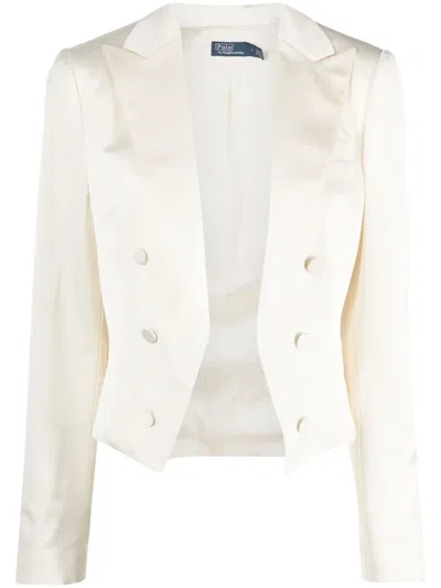 Polo Ralph Lauren Satin-weave Cropped Blazer In Neutrals